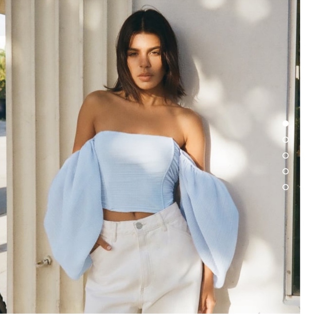 Zara Organza Top: Elegant Blue Off-Shoulder Women's Top NWT